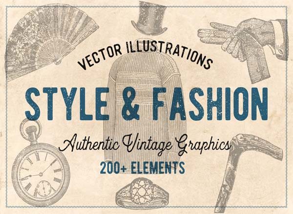 200个复古版画和男女时尚服饰的手绘插图
