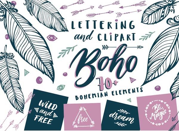 时尚的波西米亚风格剪贴画和刻字大汇总
