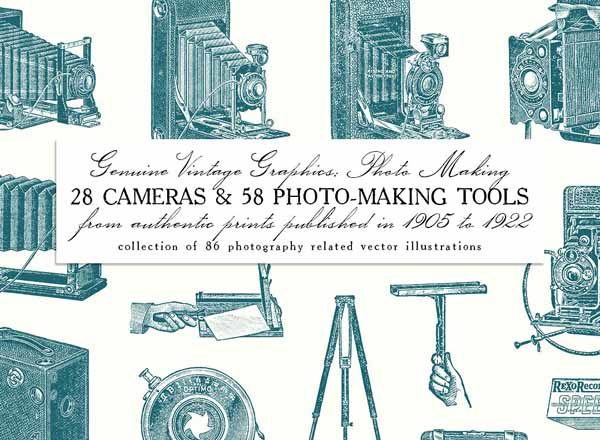 华丽的老式相机摄影相关矢量插图打包文件[eps,ai,png]