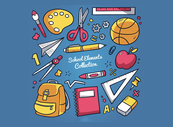 卡通学校生活主题元素素材精选 School background with elements [AI, EPS]