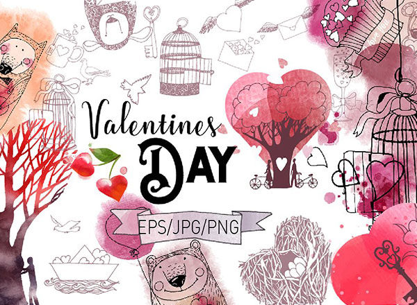 浪漫手绘爱情情人节插画元素大汇总