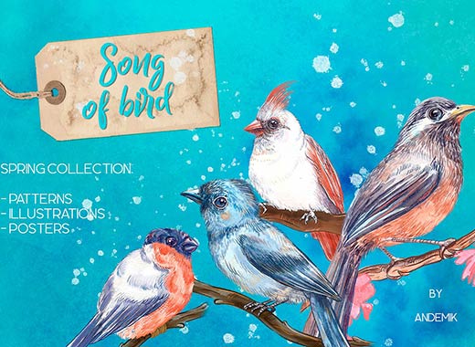 一大波手绘鸟的水彩剪贴画素材精选文件[png,jpg]