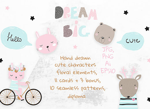 可爱柔和的手绘卡通动物矢量素材精选合辑文件[ai,eps,png,jpg]