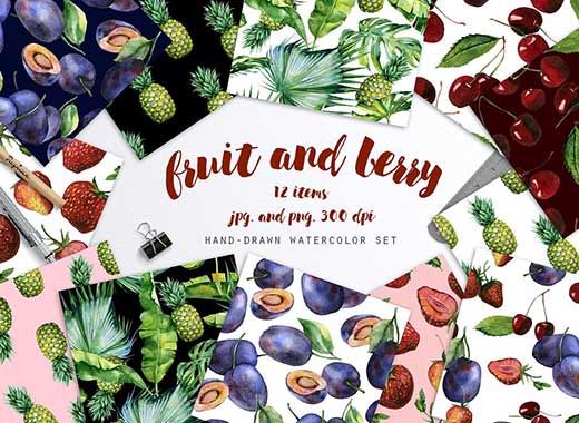 手工绘制水彩风格的水果图案素材精选文件[jpg,png]