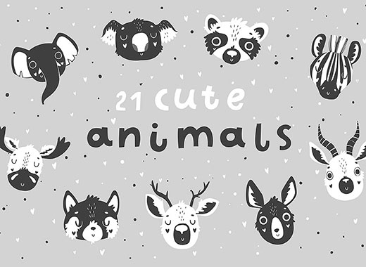 可爱的手绘单色卡通动物插图矢量素材精选文件[psd,eps,png,jpg]