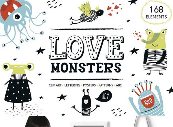 小朋友喜爱的可爱怪物矢量图形汇总文件