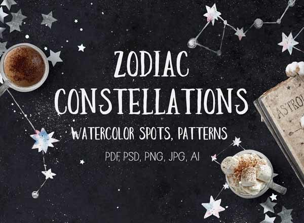 12星座水彩矢量素材精选打包文件[PDF,PNG ,PSD ,JPG,AI ]