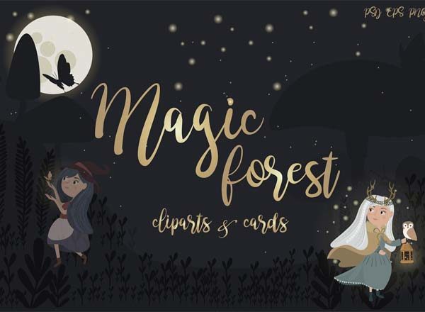 魔术森林剪贴画和卡通插图汇总