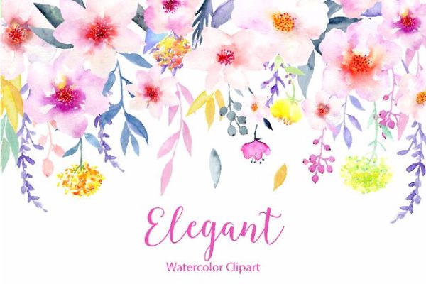 水彩花卉精品图案素材精选 Watercolor Flower Clipart Elegant