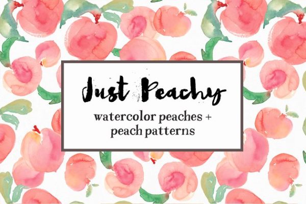 水彩桃子元素&纹理素材精选 Watercolor Peach Patterns + Peaches