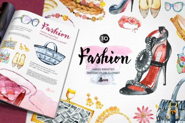 手绘时尚饰物饰品插画素材精选 Fashion Watercolor Clipart