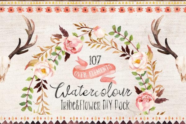 部落风花卉与叶子水彩图案剪切画 Watercolour Tribe&Flower DIY