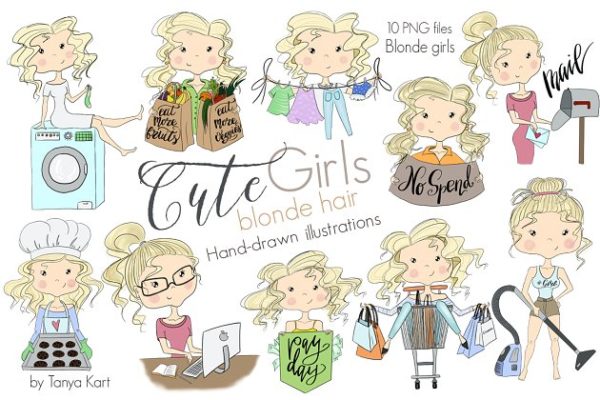 可爱金发女孩剪贴画 Cute Girls Blonde Hair Clipart