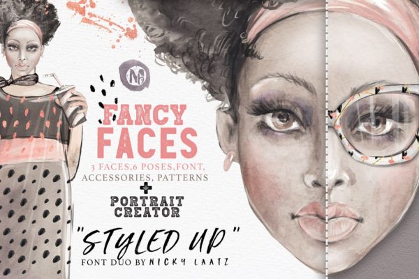 时尚花俏面孔插画剪贴画 FANCY FACES