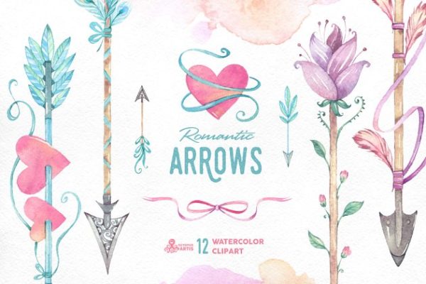 浪漫箭头水彩剪切画 Romantic Arrows watercolor