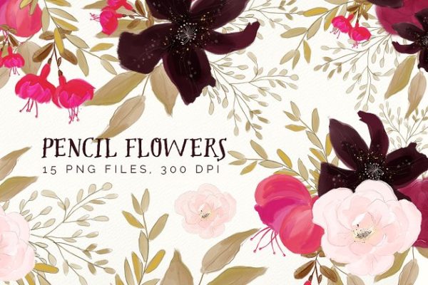 手绘花卉上色铅笔画 Pencil Flowers