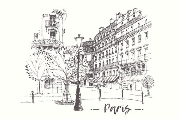 法国巴黎街景素描图形 Streets of Paris, France