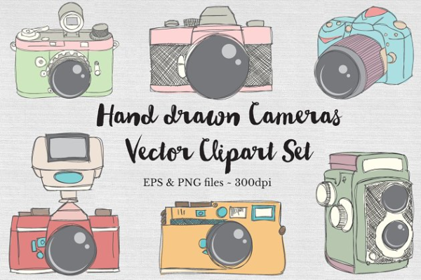 手绘单反相机矢量图形 Hand drawn Vector Camera Images