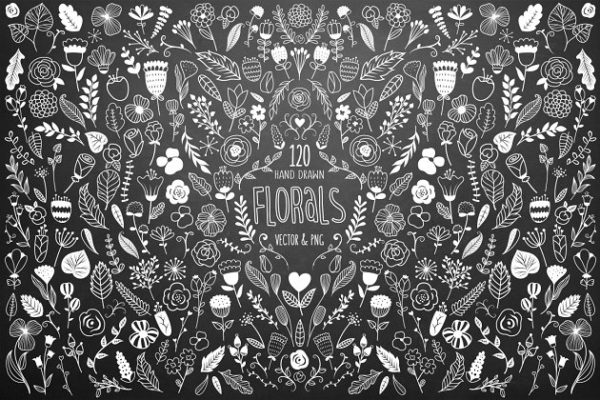 120款黑白配色花卉矢量素材精选 120 Black & White Florals Vector Set