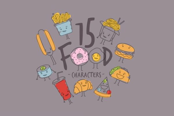 手绘甜点小吃矢量图案 Food Characters
