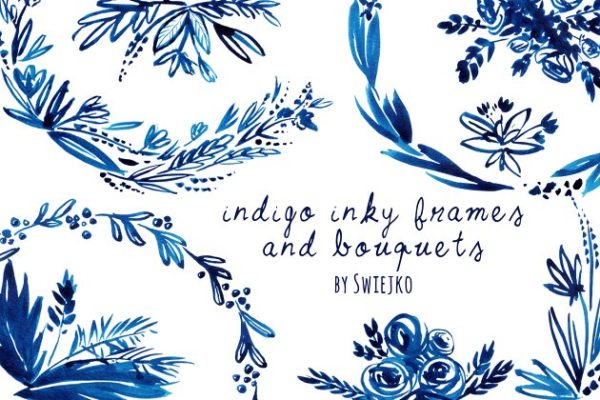 靛蓝手绘花圈素材精选 Indigo Hand painted Wreaths