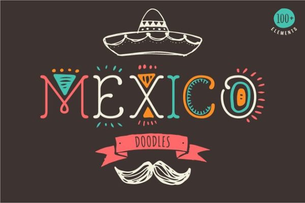 墨西哥手绘涂鸦设计素材精选套装 Mexican Hand Drawn Doodles Set