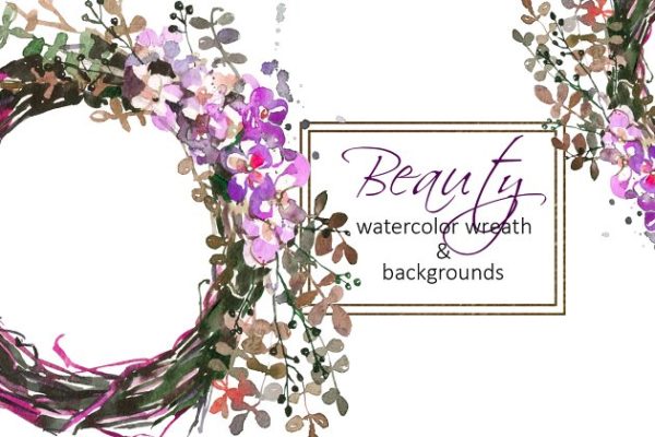 水彩花环剪贴画 Watercolor Floral Wreath Clip Art