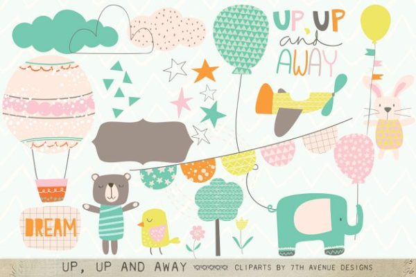 可爱儿童主题剪贴画 Up, Up and Away Cliparts