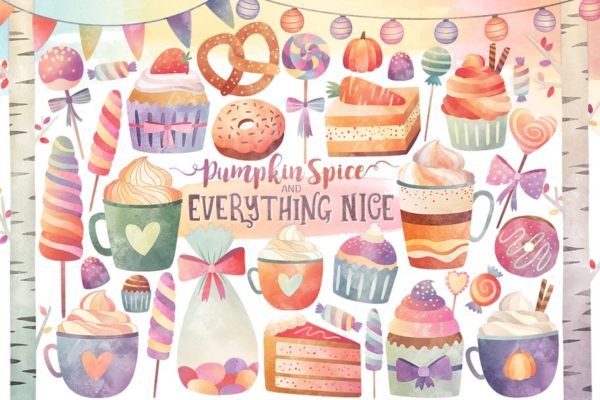 糖果甜点水彩剪贴画 Watercolor Sweets & Treats Clipart