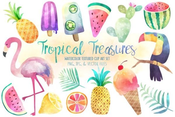 热带珍宝水彩素材精选汇总 Tropical Treasures Watercolor Bundle
