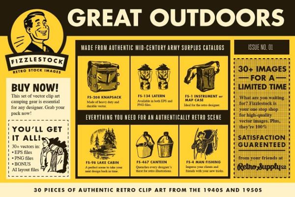 复古户外剪贴画 Great Outdoors | Real Retro Clip Art