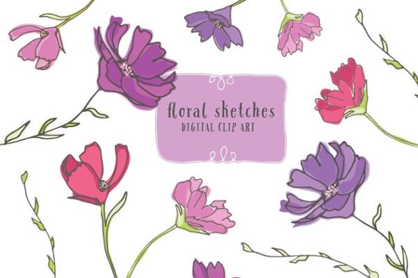 花卉草图花饰剪贴画 Floral Sketches – Floral Clip Art