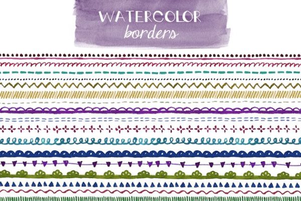 多彩水彩花边装饰元素 Watercolor Borders