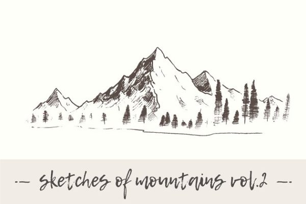 钢笔素描山岭矢量剪贴画 Set of sketches of mountains, vol. 2