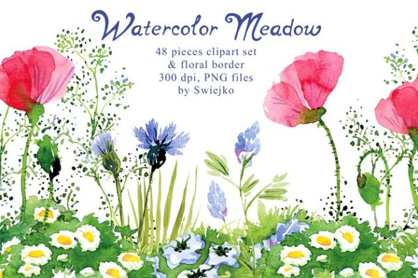 草甸水彩剪贴画 Watercolor Meadow clipart