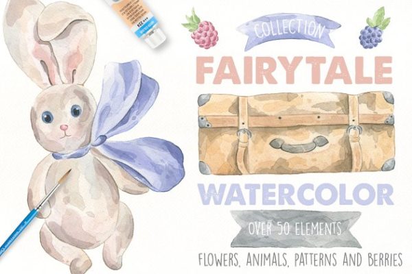 美容化妆主题水彩设计素材精选 Fairytale Watercolor Collection Pro