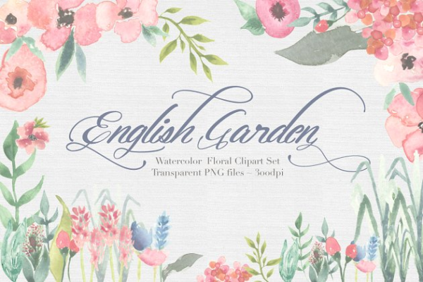 英伦花园花卉水彩剪贴画 English Garden Watercolor clipart