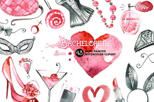 单身蒙面派对水彩设计素材精选 Bachelorette Watercolor