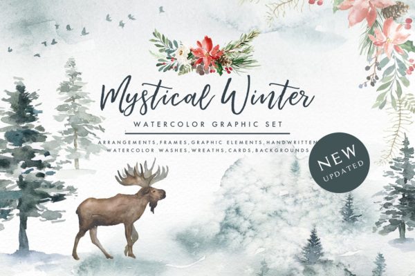 冬日动植物元素水彩设计素材精选汇总（） Mystical Winter