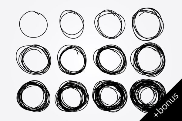 手绘涂鸦圆圈、三角形和正方形图形 hand drawn doodle circles + bonus