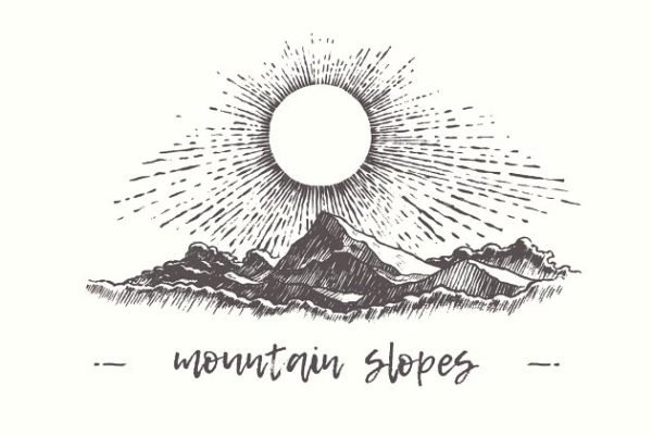 太阳与山脉素描矢量图形 Illustration of mountain slopes