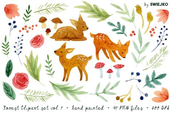 森林元素剪贴画 Forest clipart set vol. 1