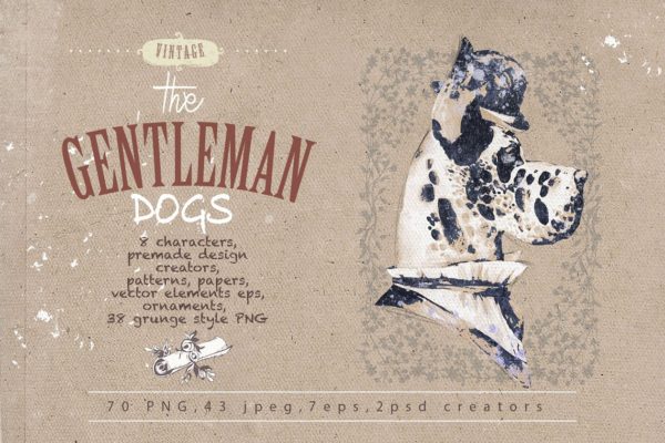 复古绅士小狗宠物形象设计素材精选包[1.21GB] GENTLEMAN DOGS SET