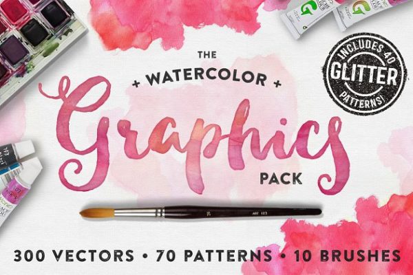 手绘水彩元素矢量图形、纹理&笔刷汇总 The Watercolor Graphics Pack
