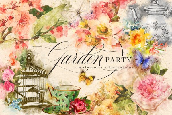 花园派对水彩剪贴画 Garden Party Watercolor Graphics