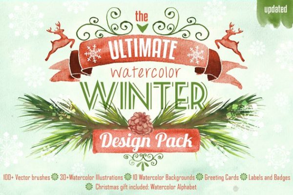 冬天季节性主题设计物料终极素材精选包 Watercolor Winter Design Pack
