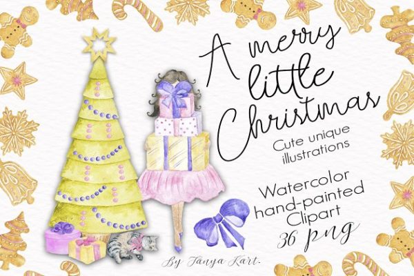 圣诞节快乐手绘水彩剪贴画汇总 A Merry Little Christmas Collection