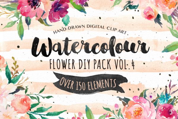 手绘水彩DIY素材精选包 Watercolor  DIY pack Vol.4