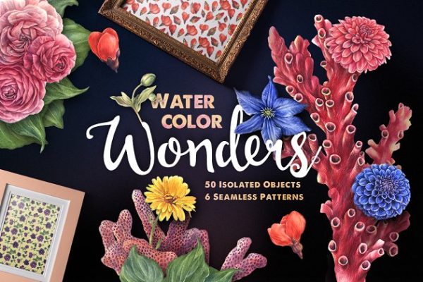 海洋花卉水彩剪贴画 Nautical Wonders Watercolor Kit