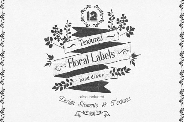 手绘花卉标签及设计元素 Hand Drawn floral labels and design